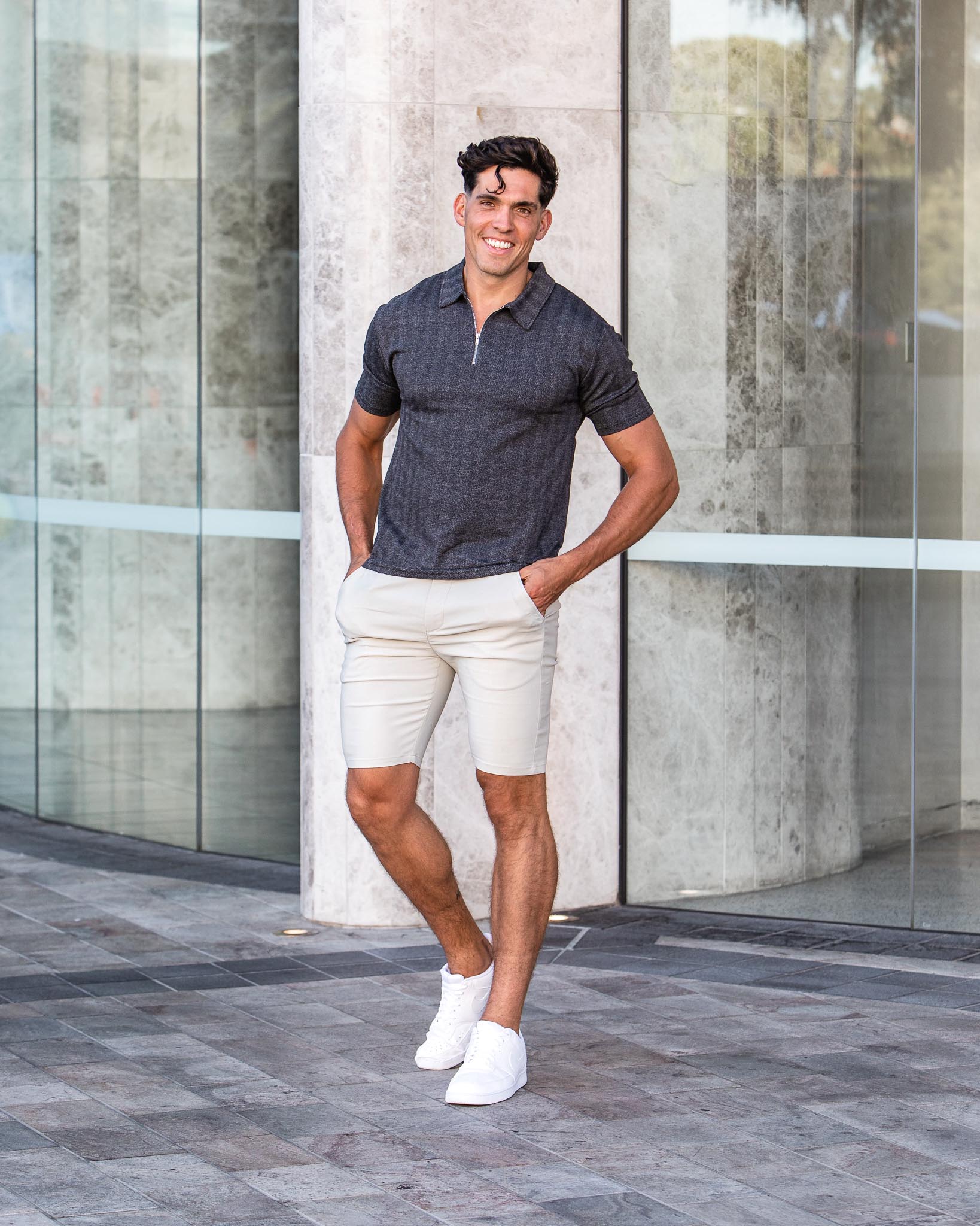 Shorts chinos en stretch couleur sable