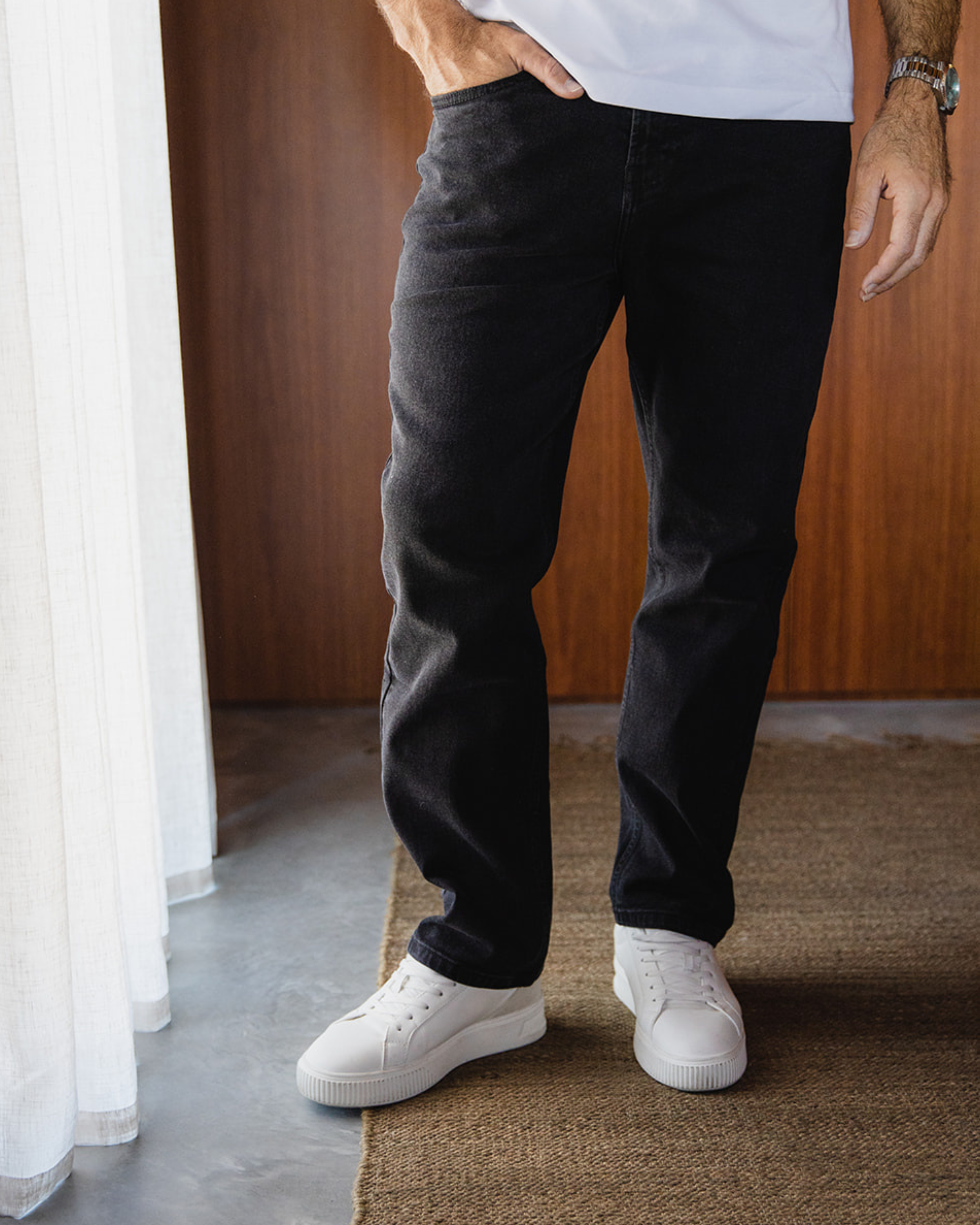 Jeans en denim noir vintage à coupe décontractée