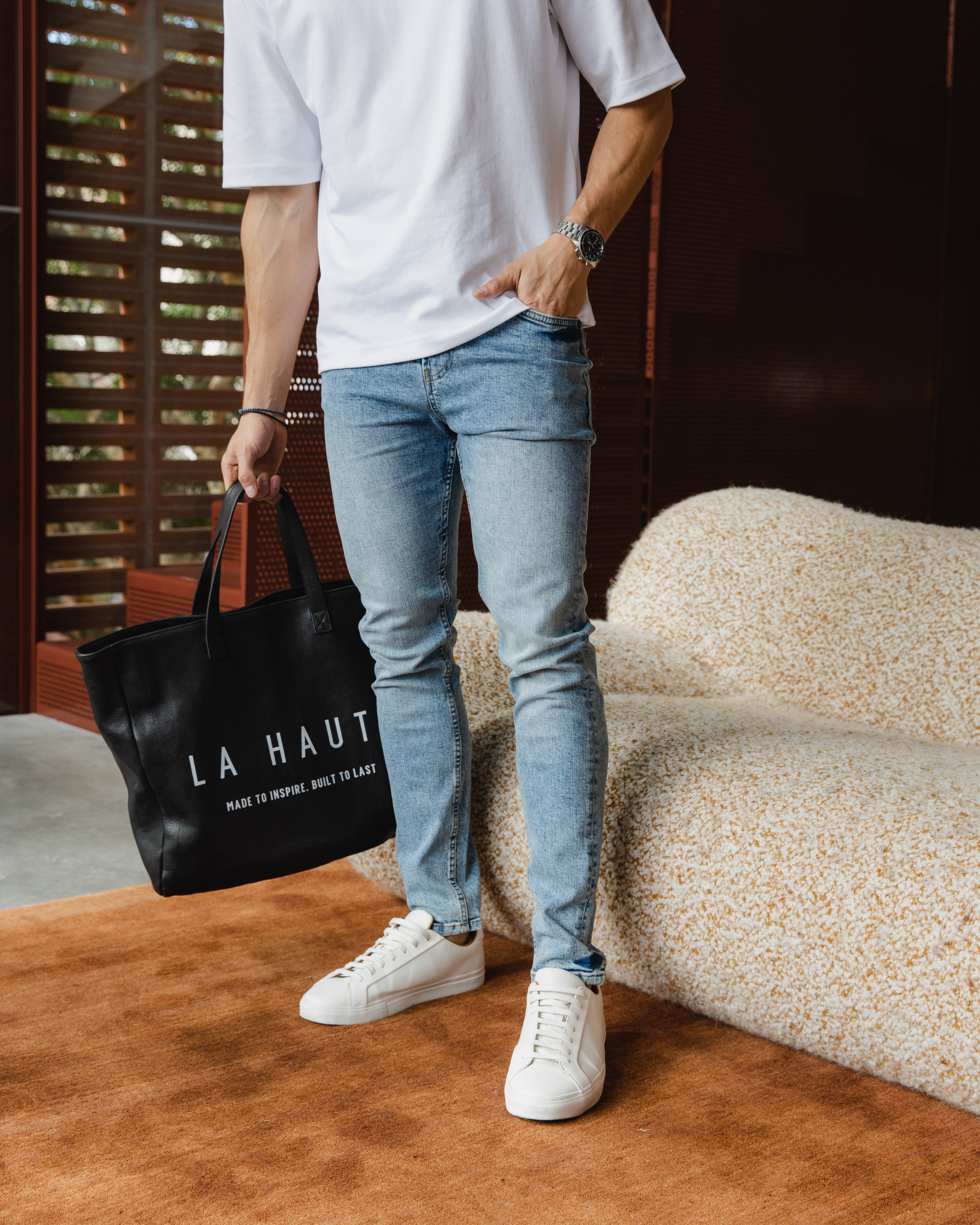 Jean à coupe slim bleu vintage intemporel