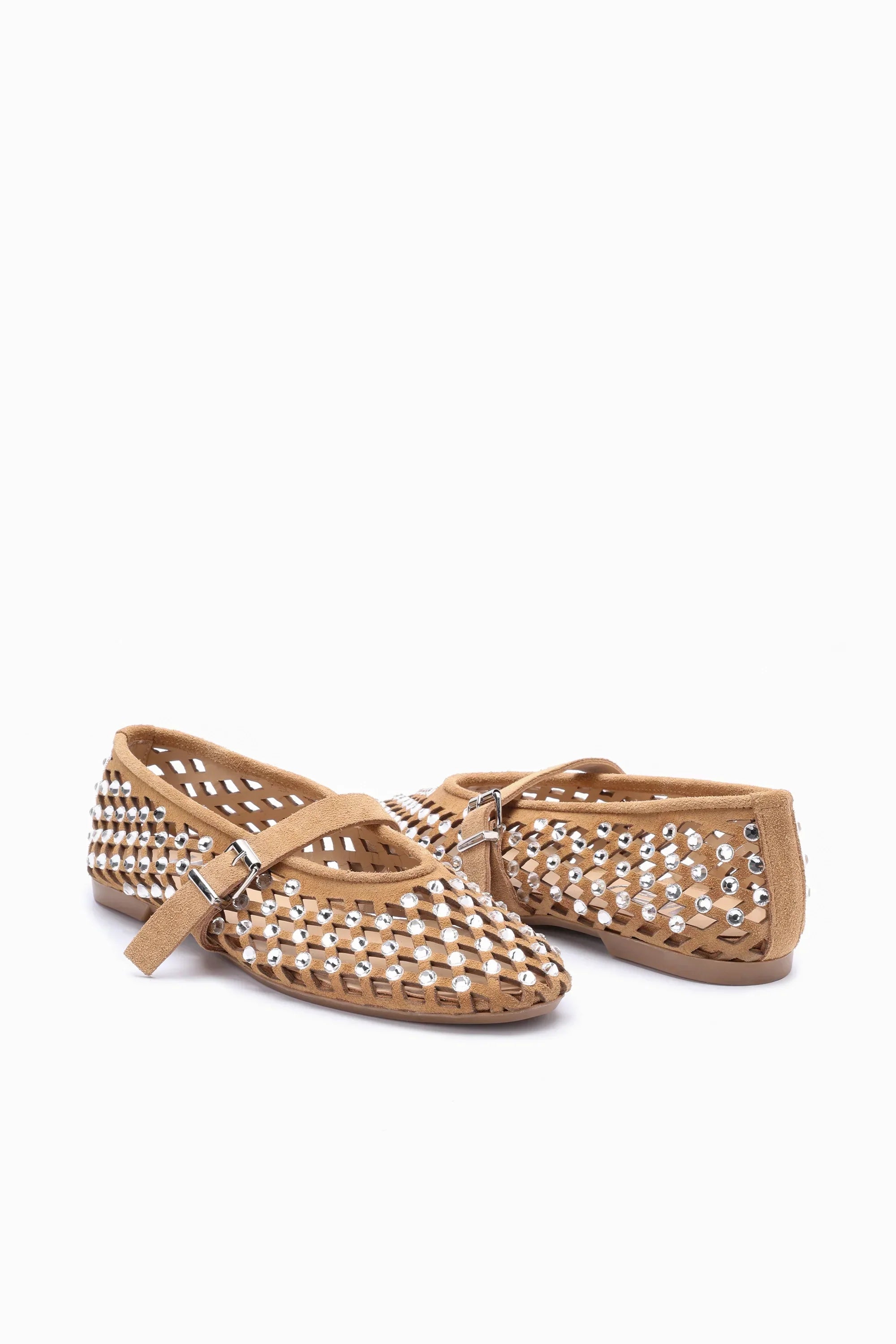 SOLA – Ballerines en Daim avec Ornements en Strass