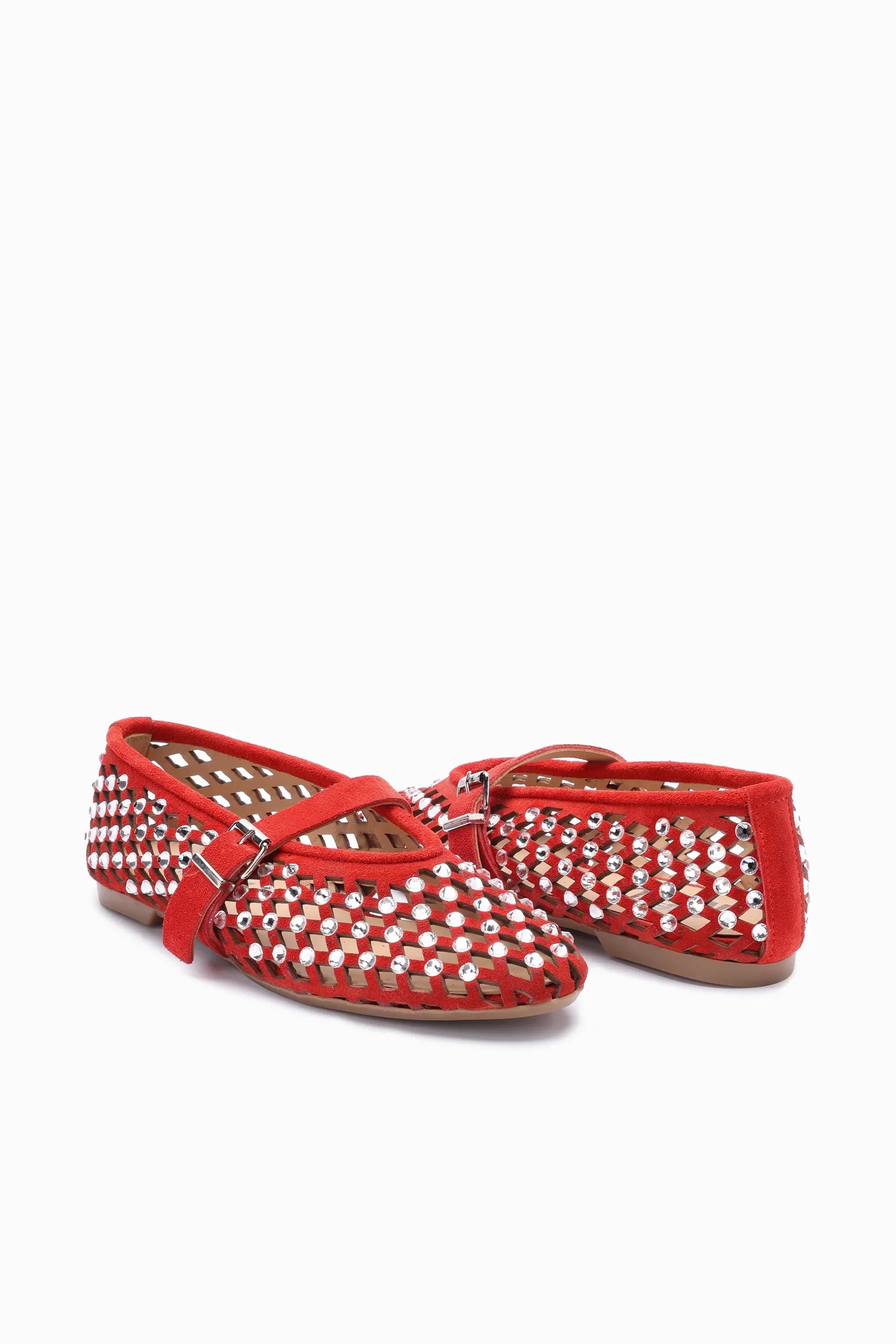 SOLA – Ballerines en Daim avec Ornements en Strass