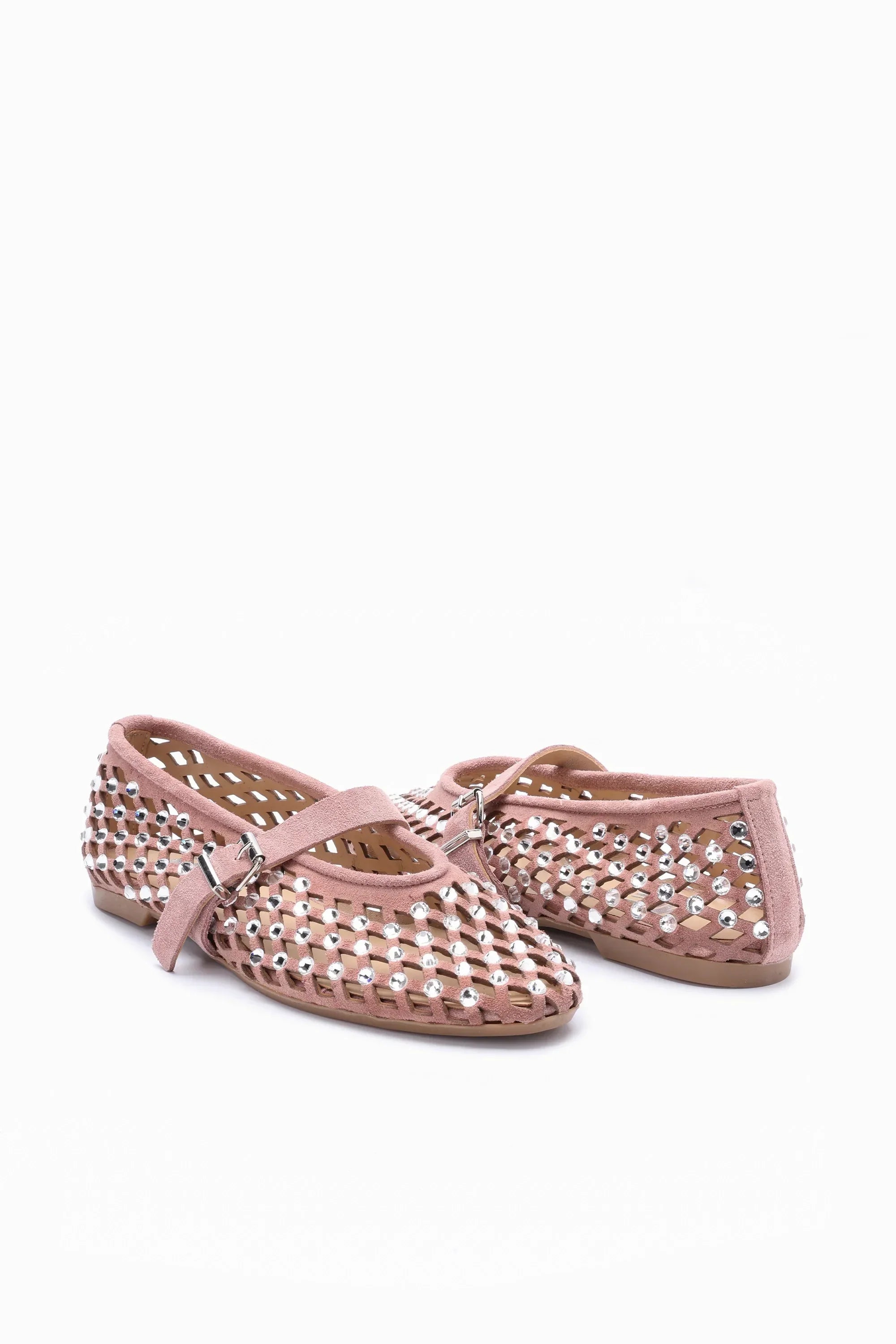 SOLA – Ballerines en Daim avec Ornements en Strass