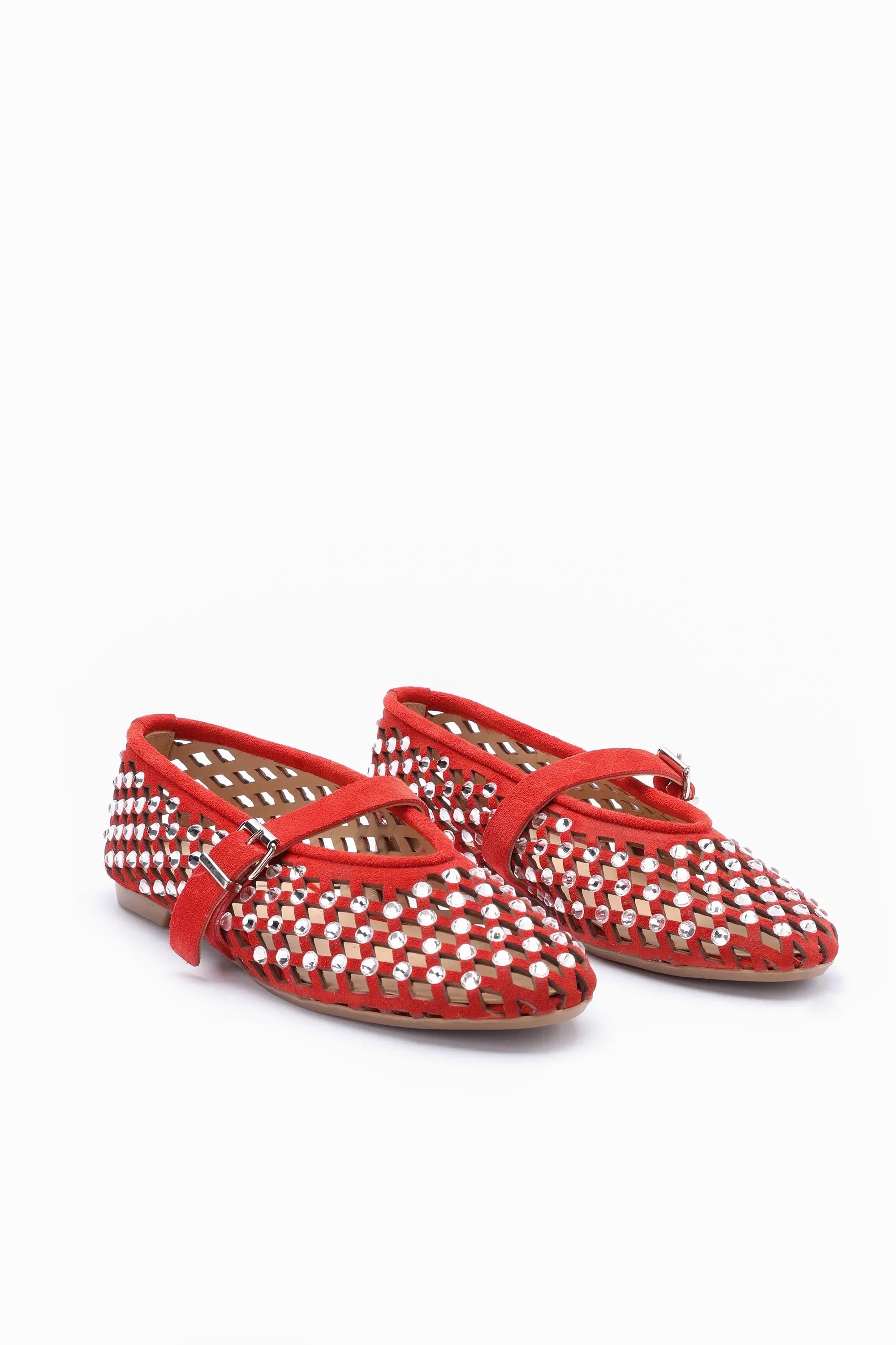 SOLA – Ballerines en Daim avec Ornements en Strass