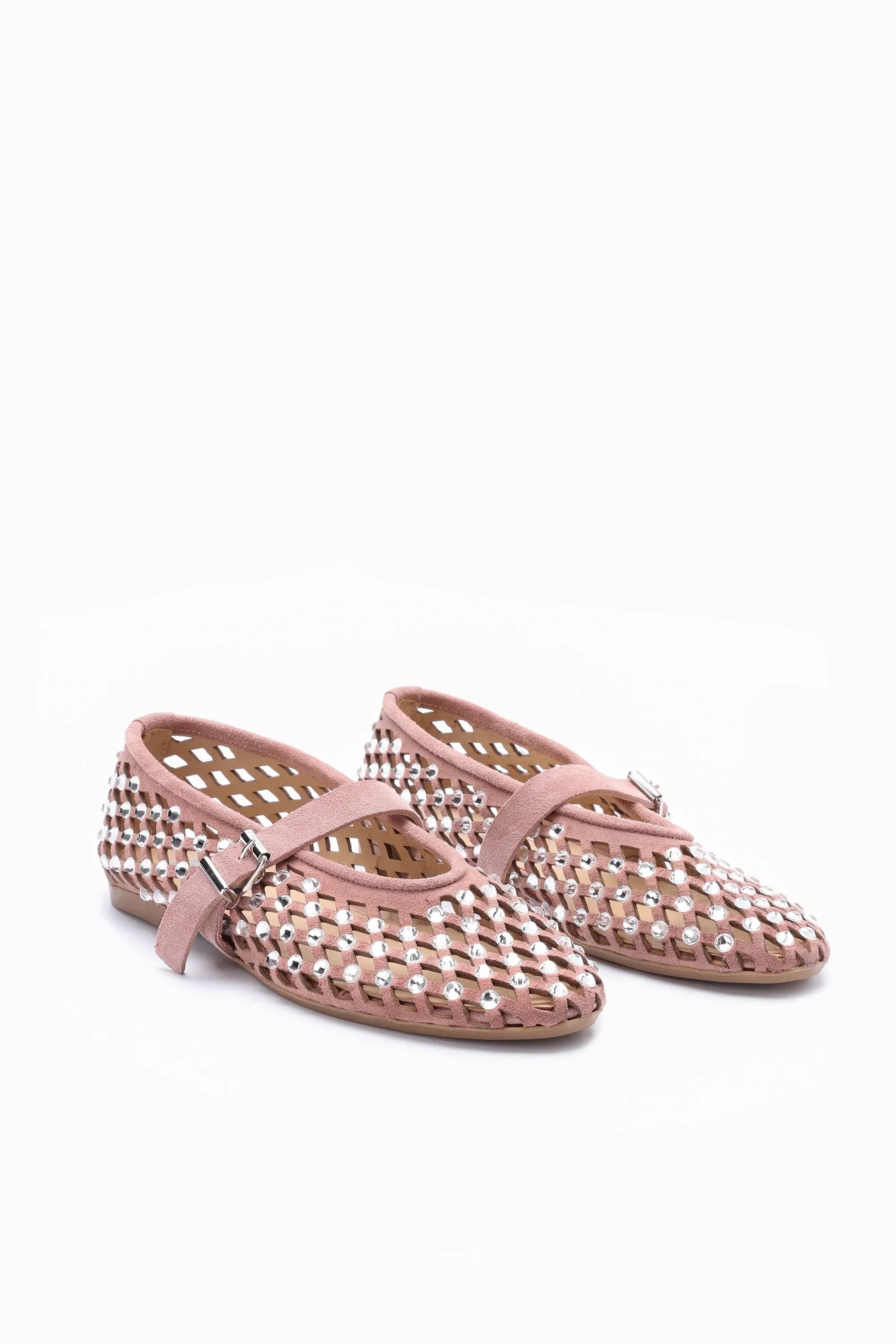 SOLA – Ballerines en Daim avec Ornements en Strass