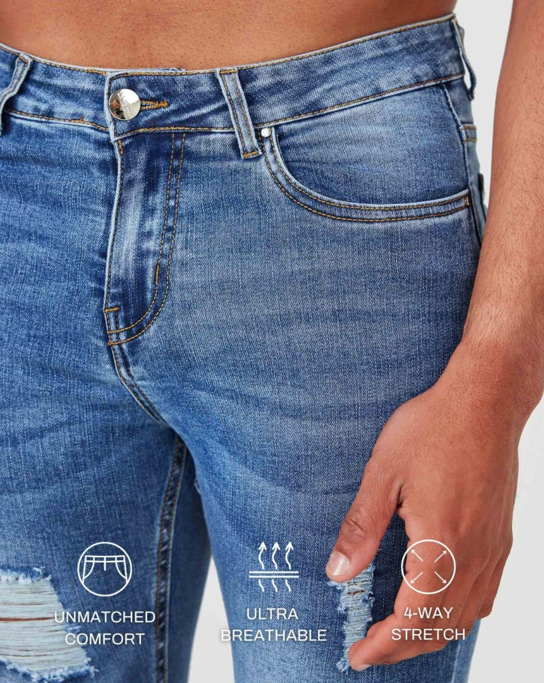 Jean skinny bleu délavé avec détails déchirés