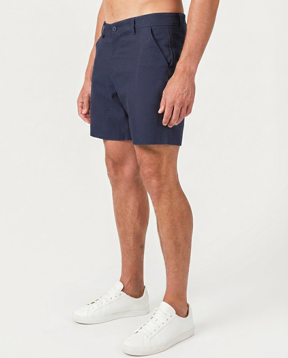 Shorts chino stretch bleu marine à coupe slim – Confort sur mesure et souplesse au quotidien