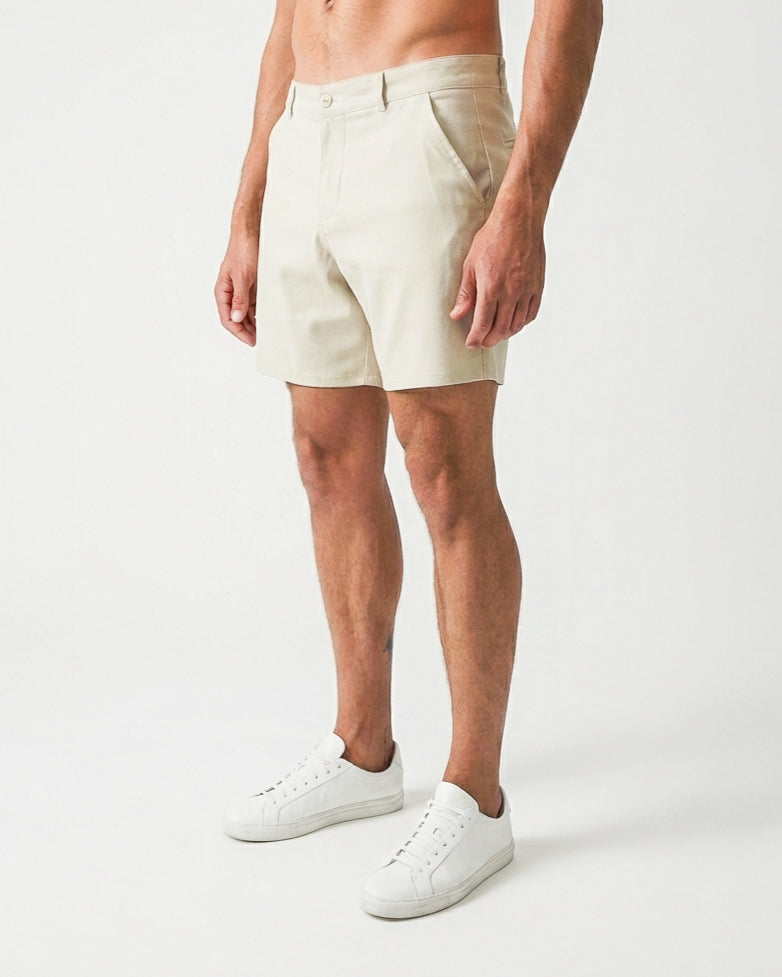 Shorts chinos stretch slim-fit couleur sable