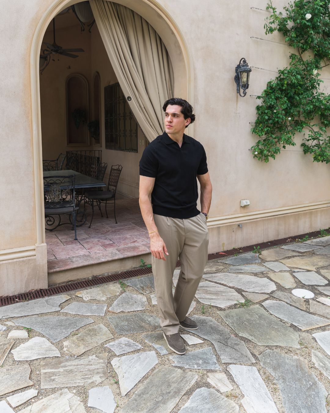 Pantalon ample à plis couleur sable