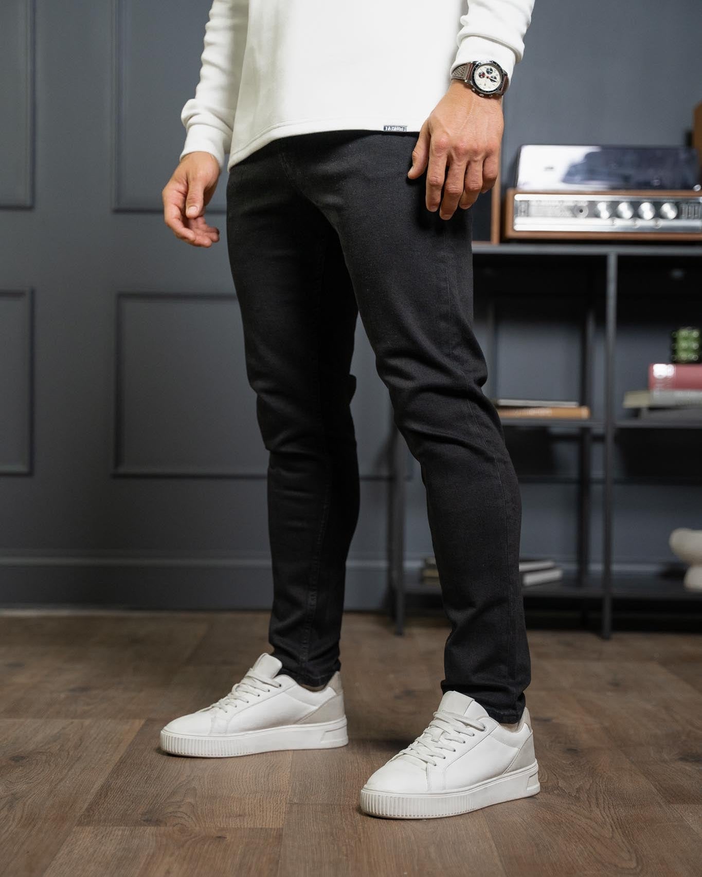 Jean noir à coupe slim d'inspiration vintage