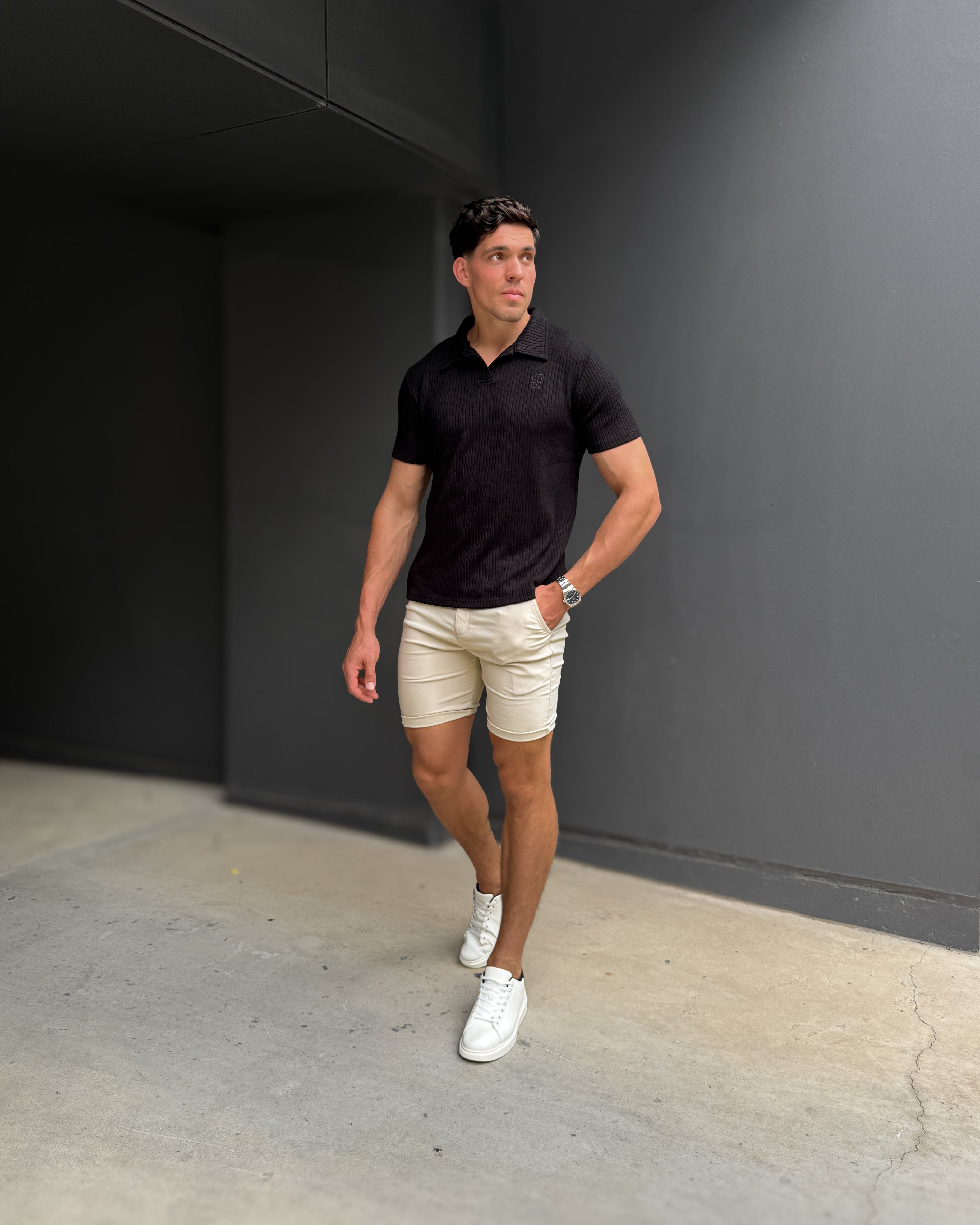 Shorts chinos en stretch couleur sable