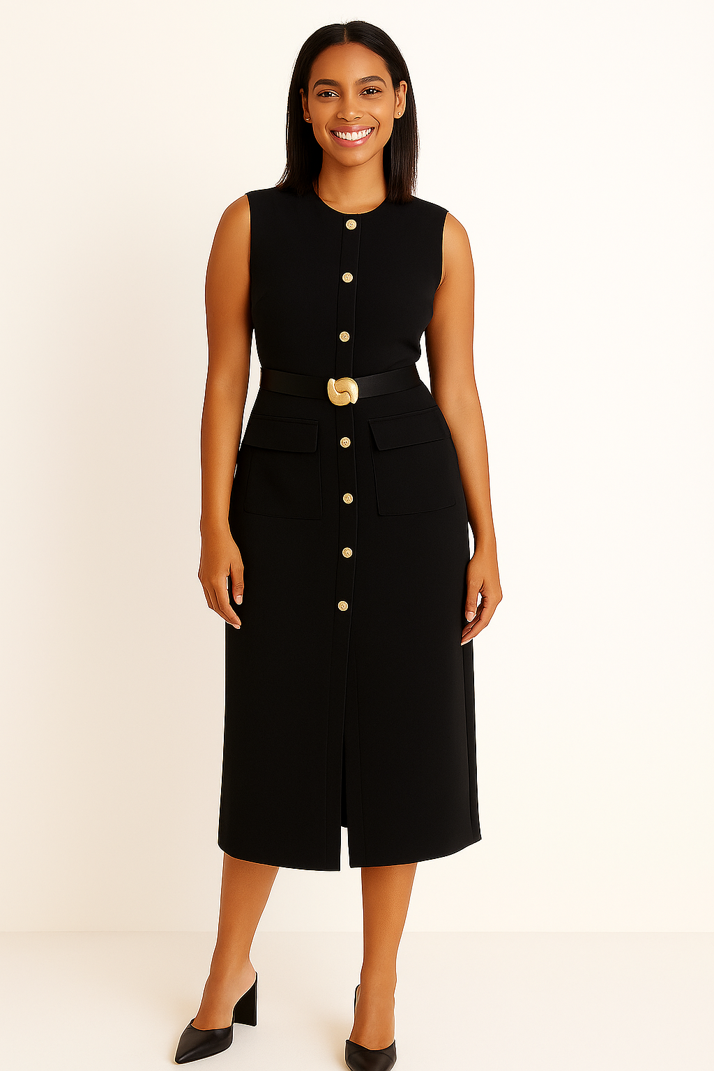 Robe Midi MIRELLA avec Ceinture et Boutons