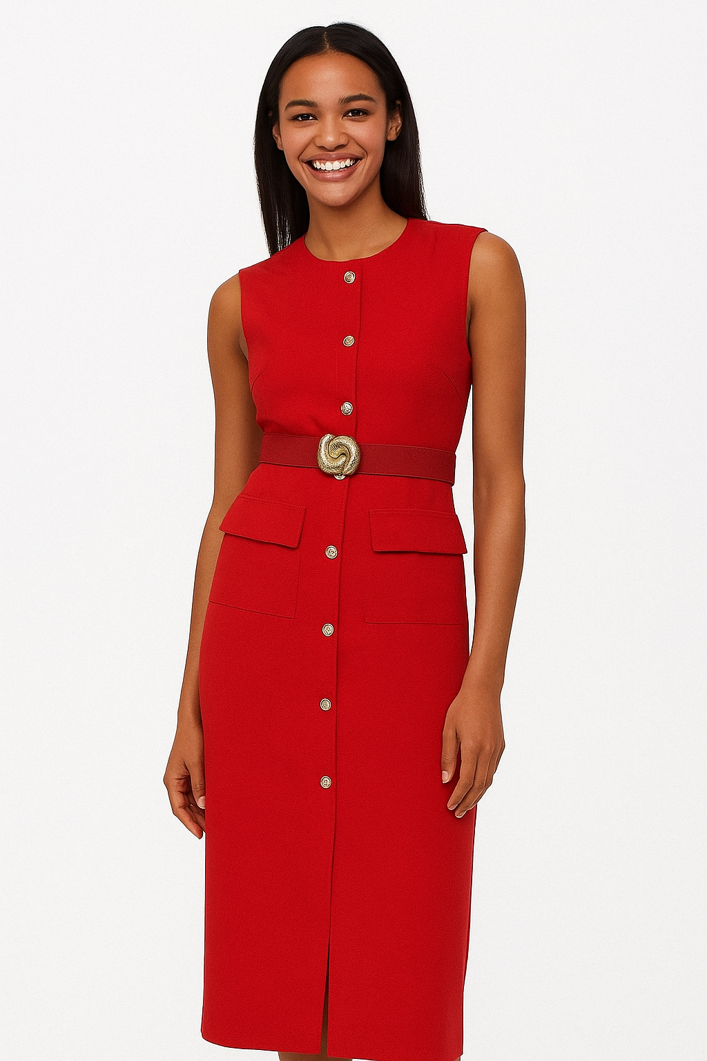 Robe Midi MIRELLA avec Ceinture et Boutons