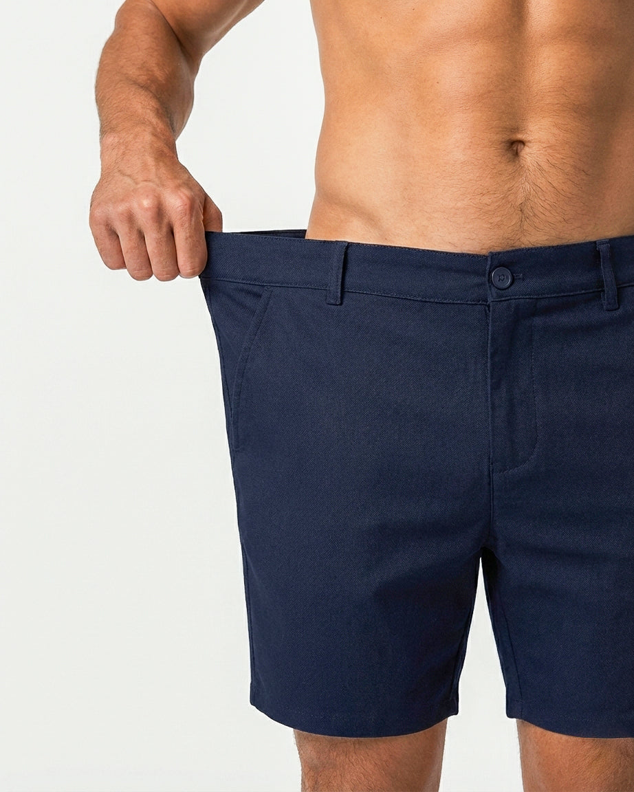 Shorts chino stretch bleu marine à coupe slim – Confort sur mesure et souplesse au quotidien
