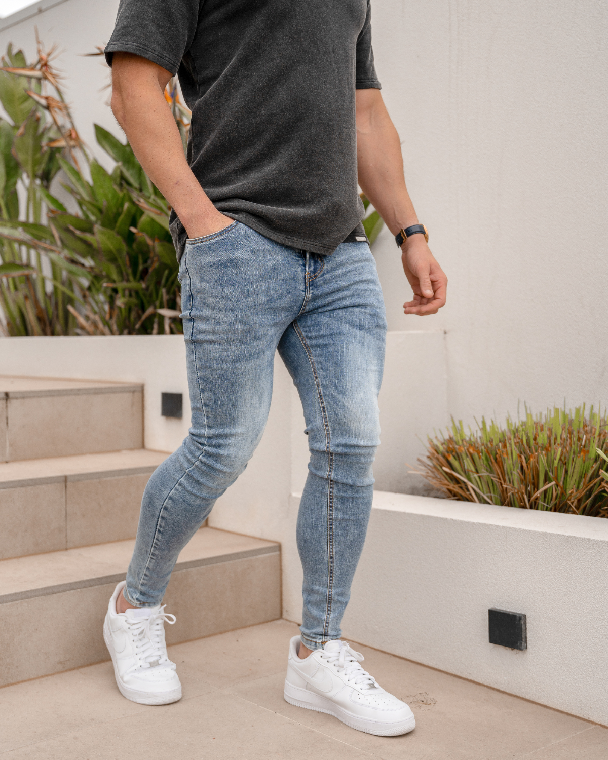 Jean skinny bleu délavé