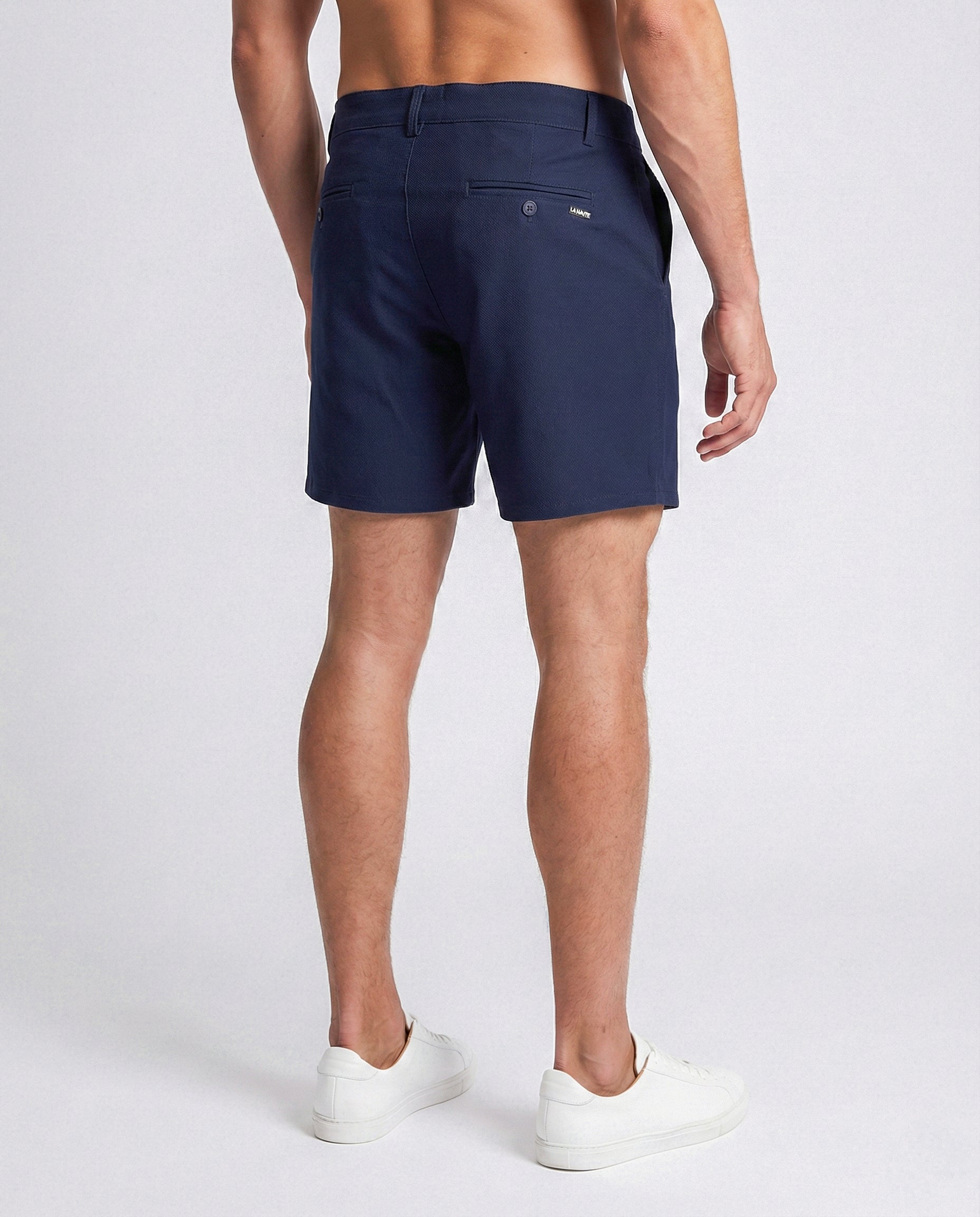 Shorts chino stretch bleu marine à coupe slim – Confort sur mesure et souplesse au quotidien