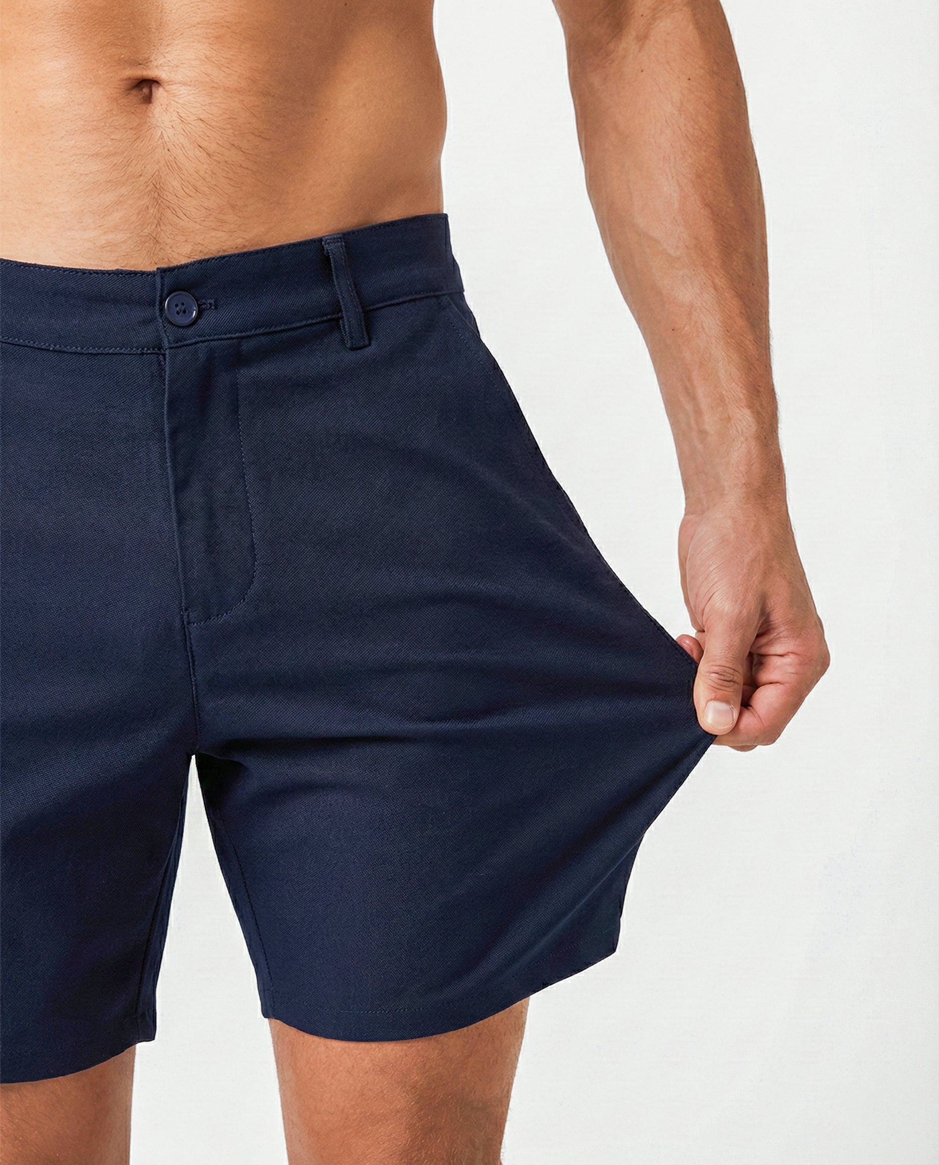 Shorts chino stretch bleu marine à coupe slim – Confort sur mesure et souplesse au quotidien