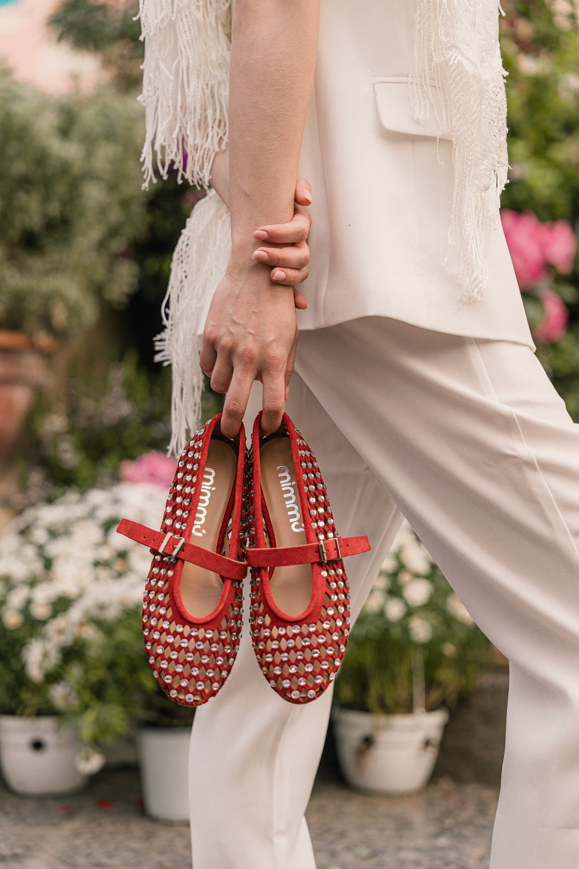 SOLA – Ballerines en Daim avec Ornements en Strass