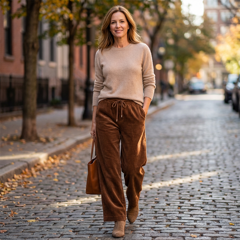 Pantalon en velours côtelé coupe ample ZELLE